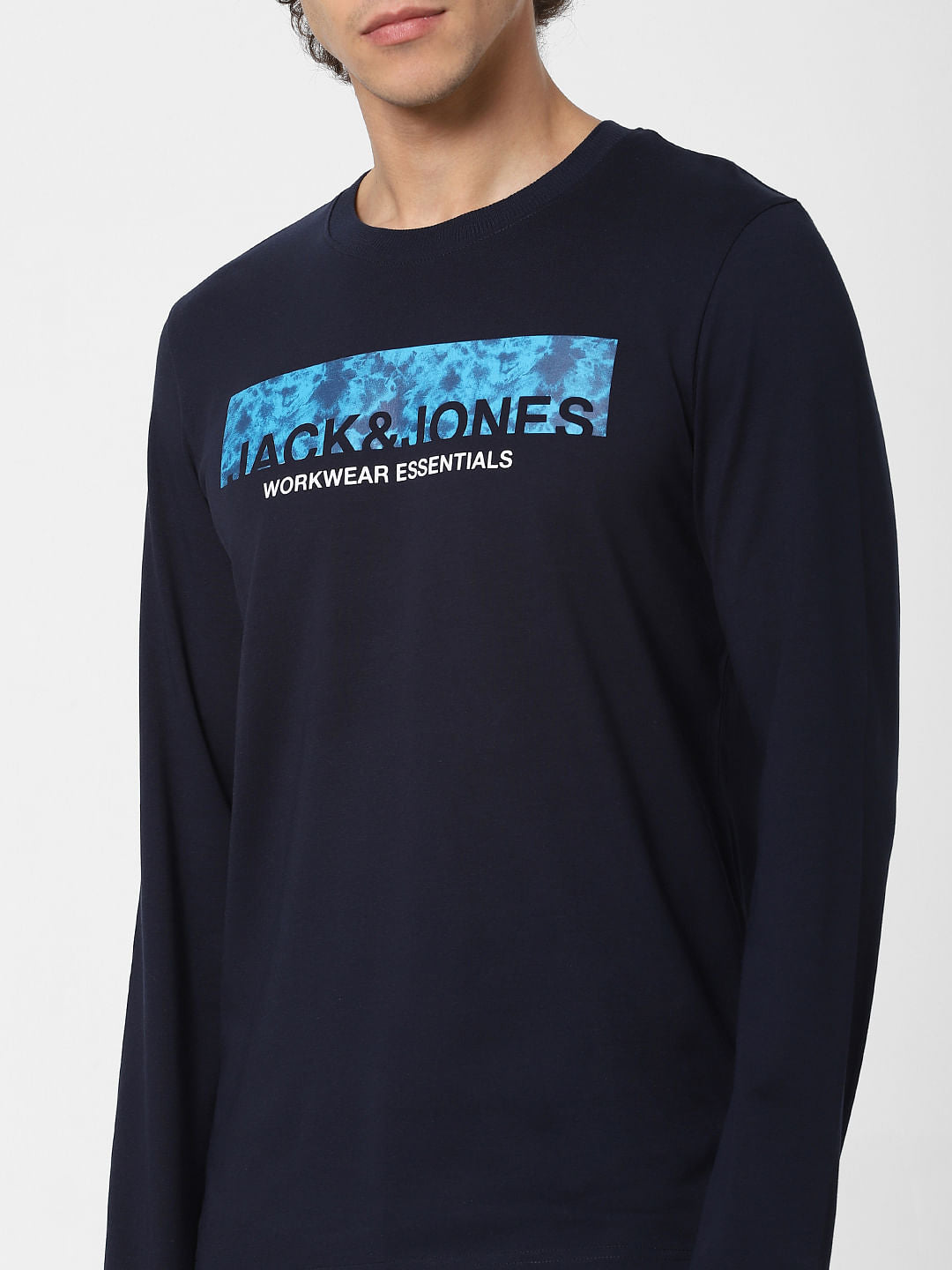 Blue Logo Print Crew Neck T-shirt