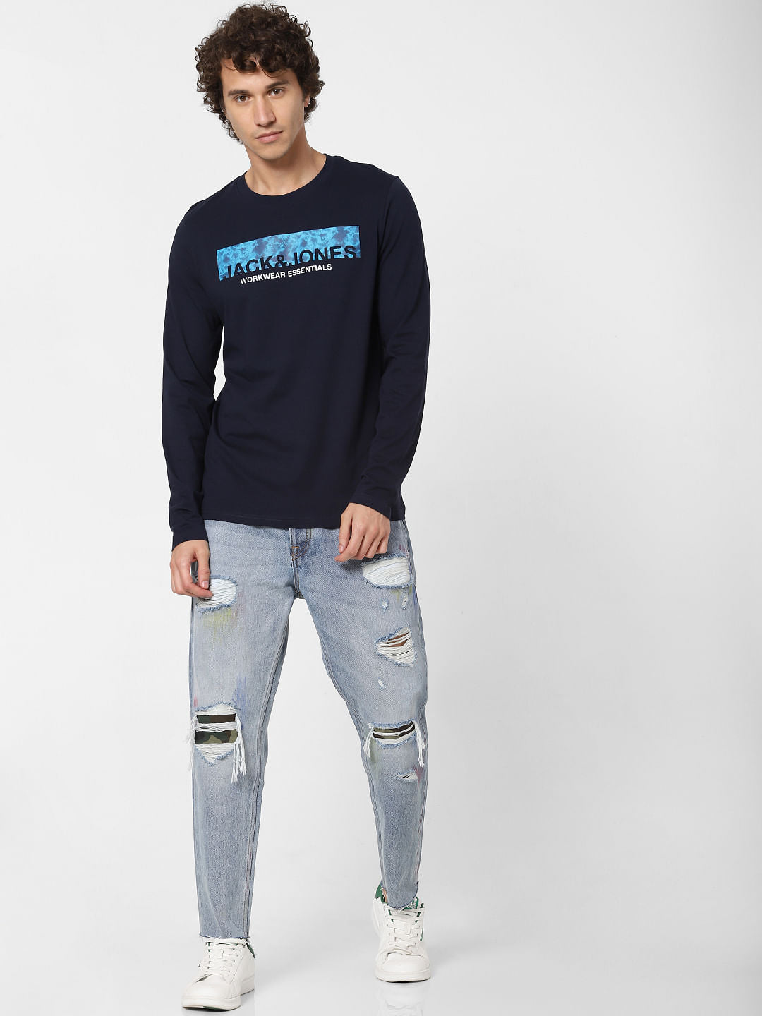 Blue Logo Print Crew Neck T-shirt