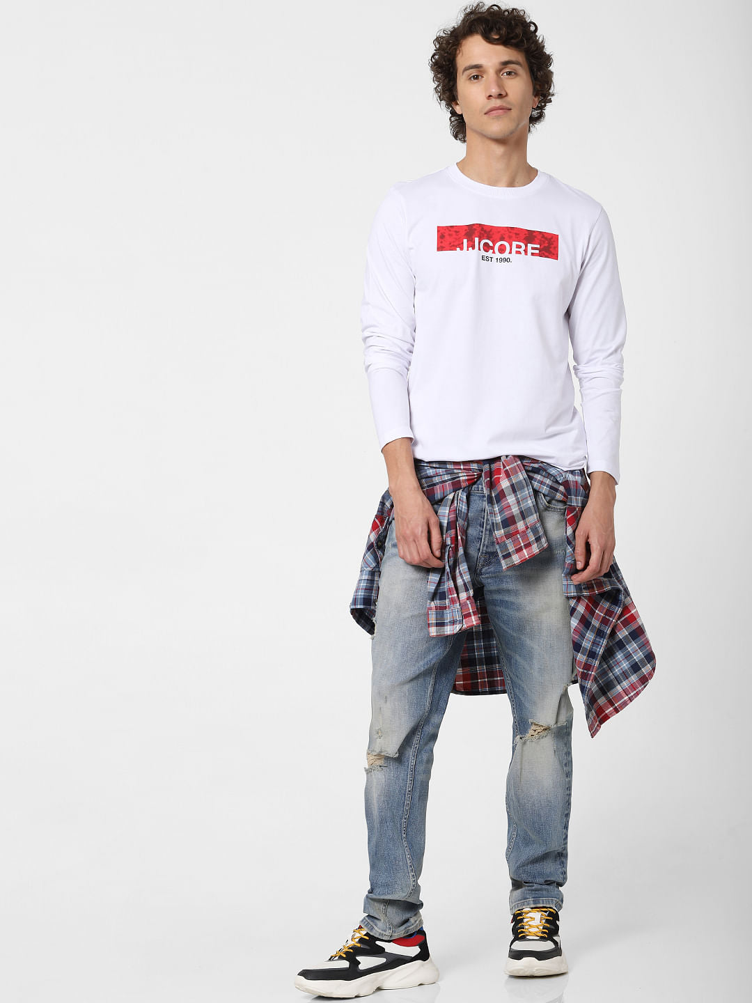 White Logo Print Crew Neck T-shirt - S