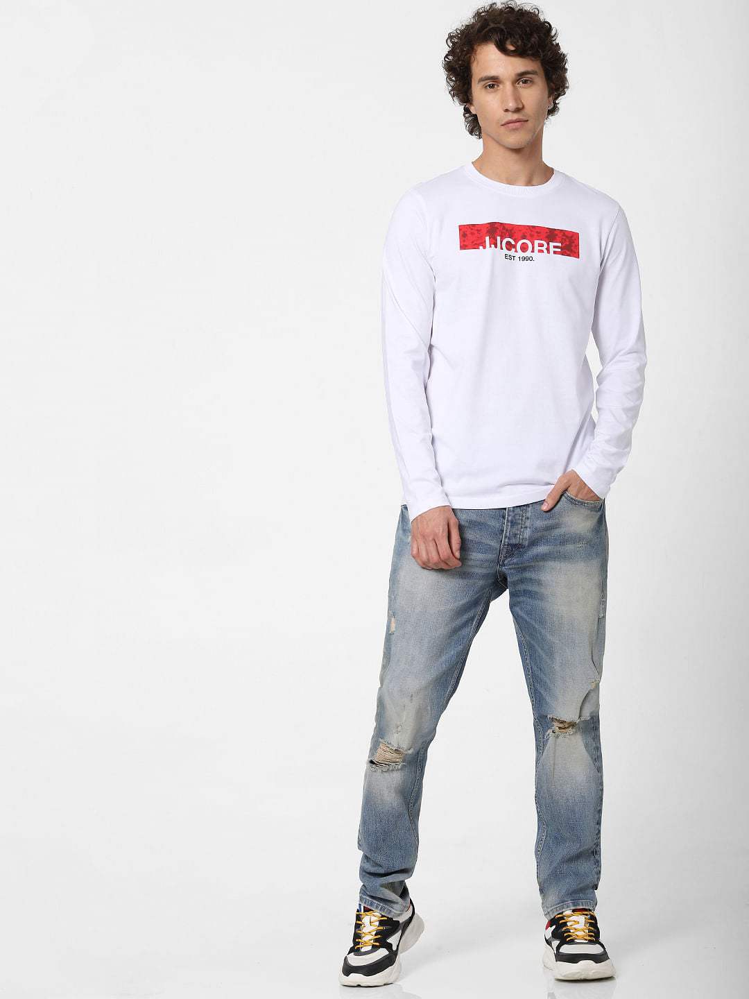 White Logo Print Crew Neck T-shirt