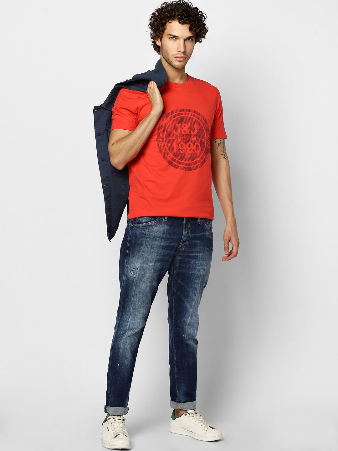 Red Logo Print Crew Neck T-shirt - S