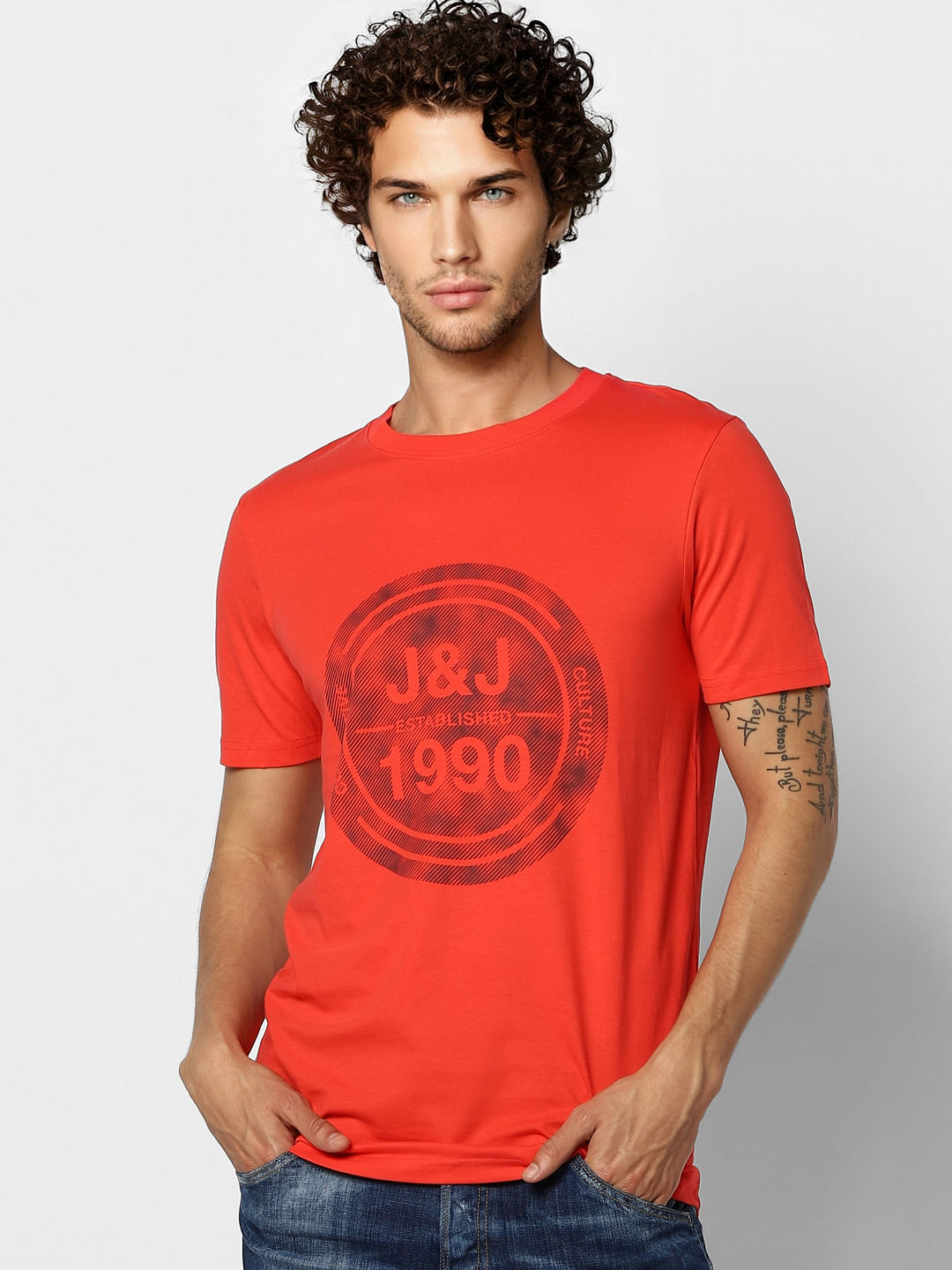 Red Logo Print Crew Neck T-shirt