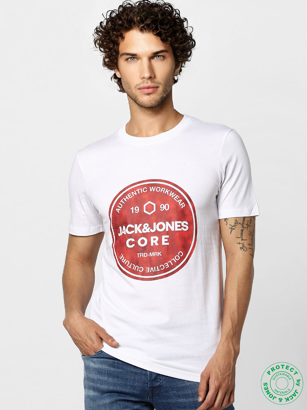 White Crew Neck Graphic Print T-shirt