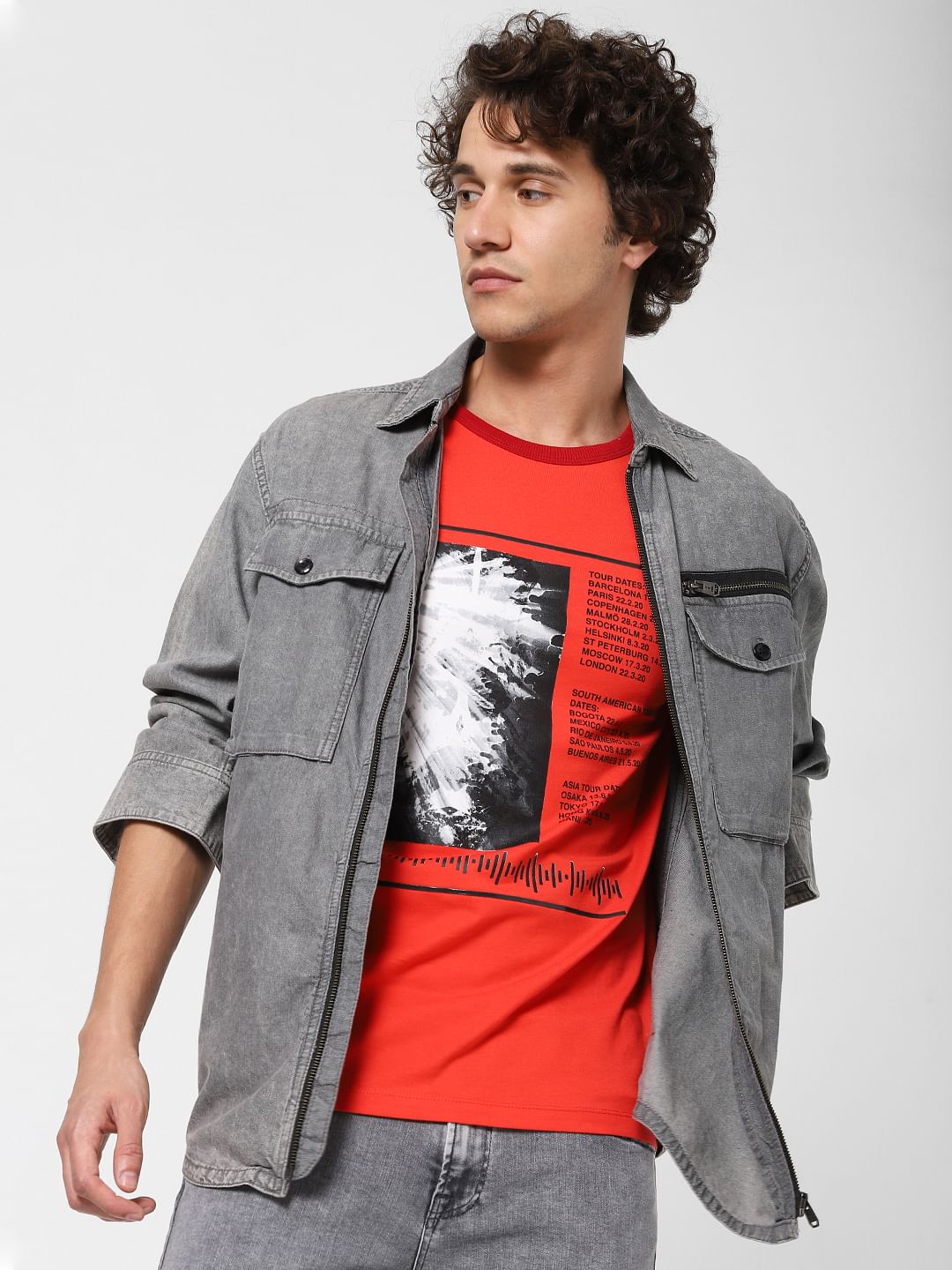 Red Graphic Print Crew Neck T-shirt - S
