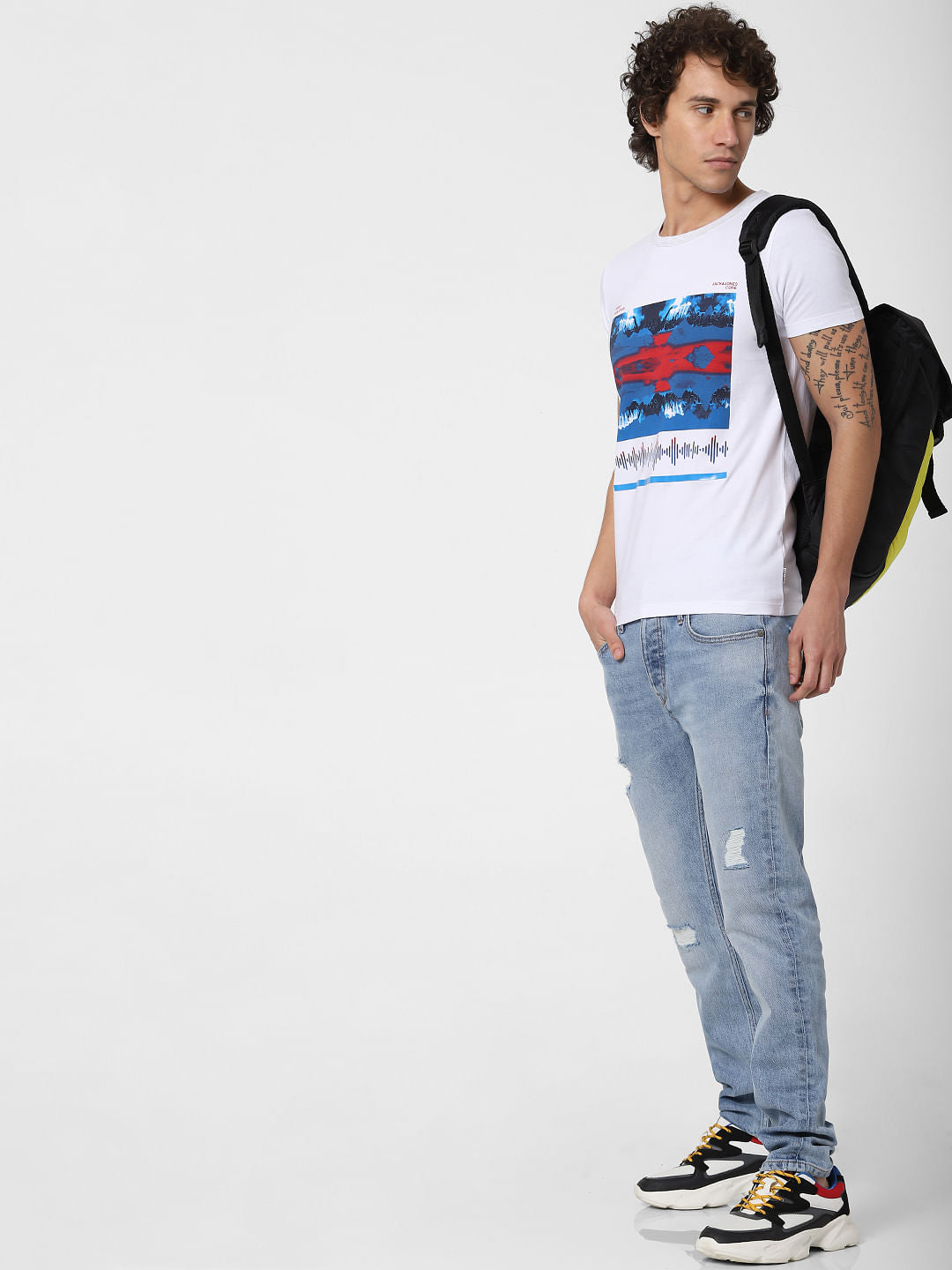 White Graphic Print Crew Neck T-shirt - S