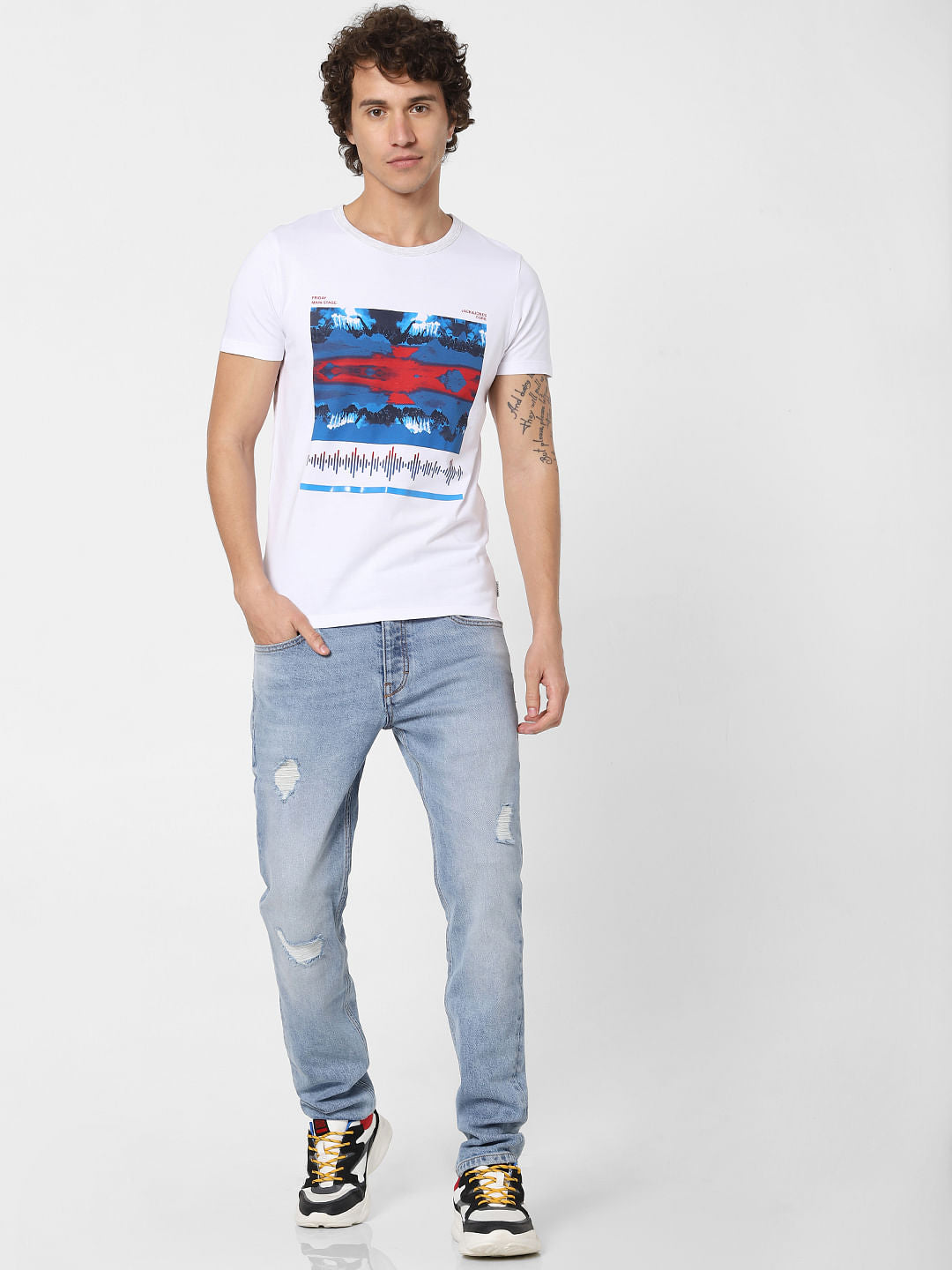 White Graphic Print Crew Neck T-shirt