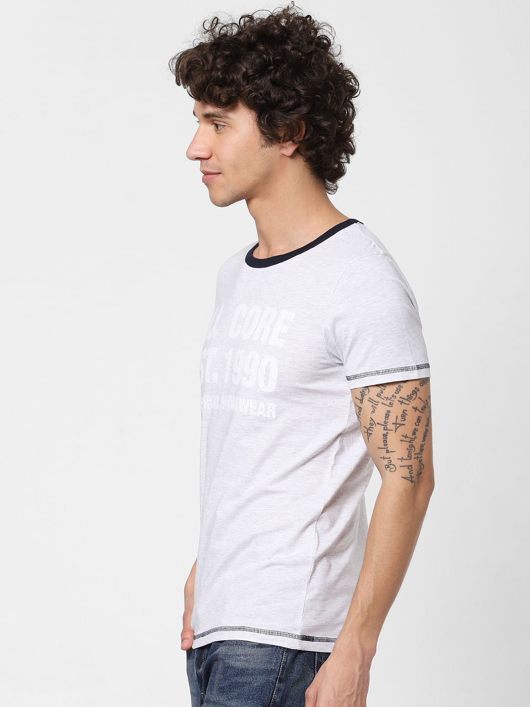 White Logo Print Crew Neck T-shirt