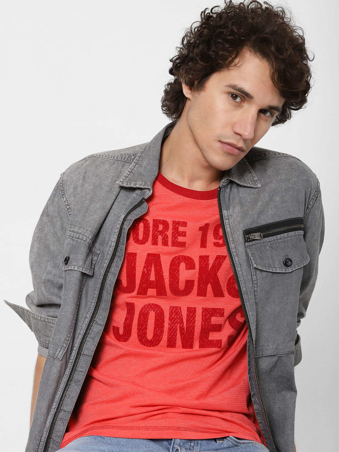 Red Logo Print Crew Neck T-shirt - S