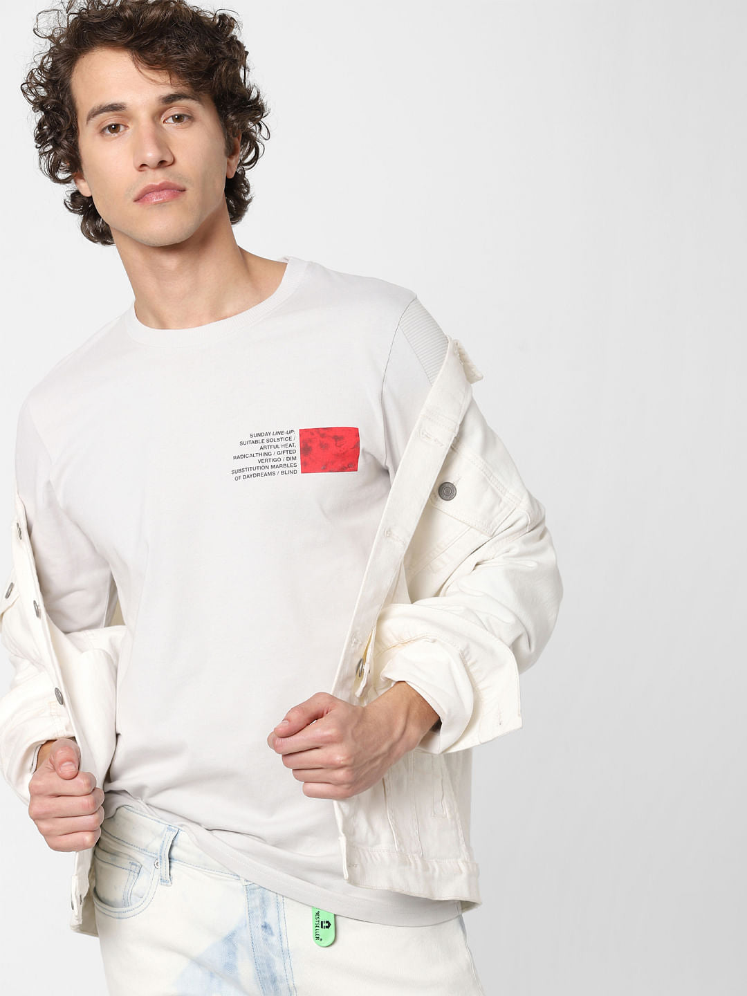 Off-White Text Print Crew Neck T-shirt
