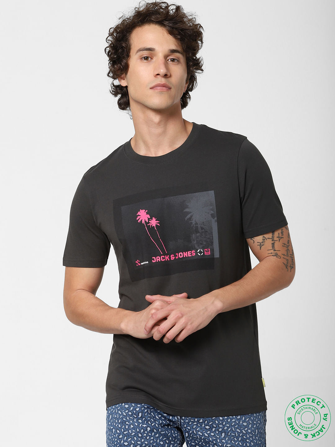 Black Graphic Print Crew Neck T-shirt