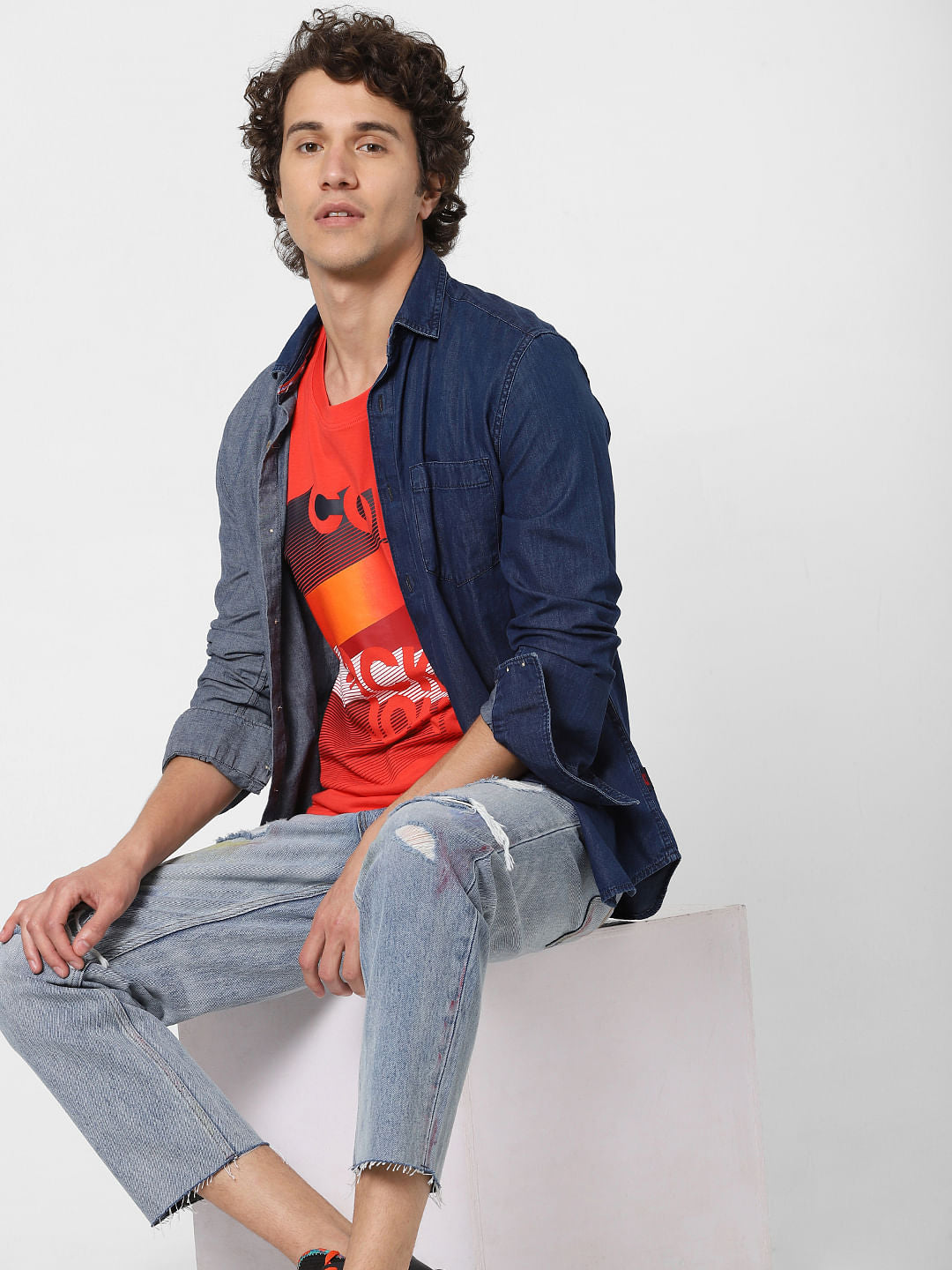 Red Logo Print Crew Neck T-shirt - S