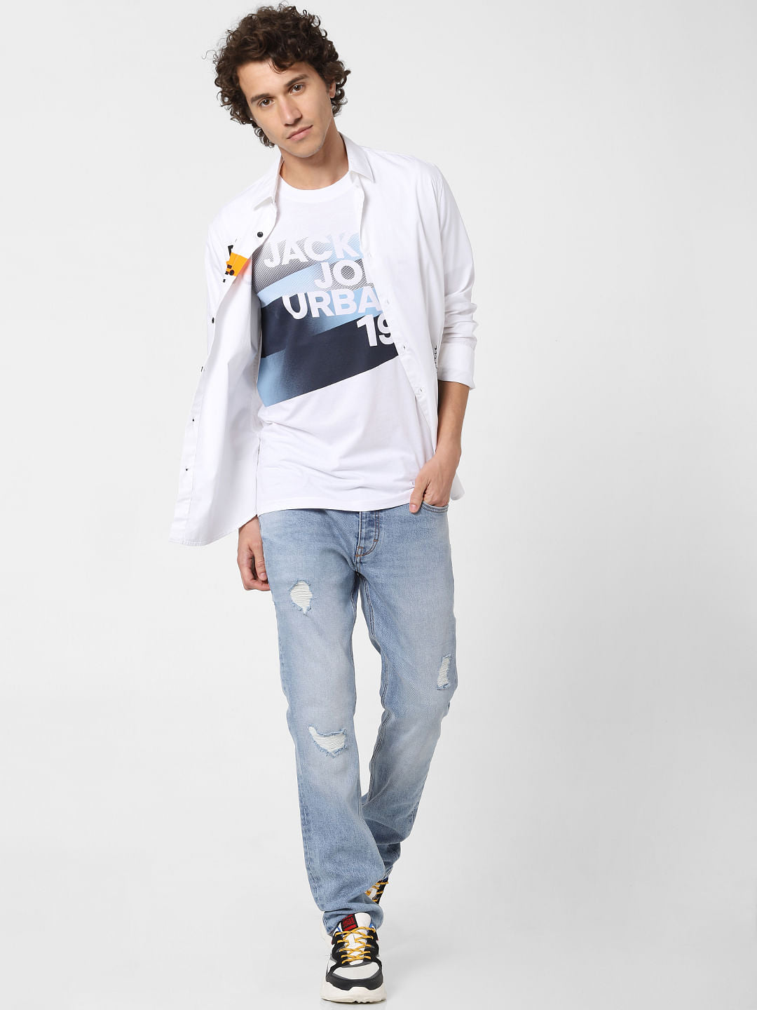 White Logo Print Crew Neck T-shirt