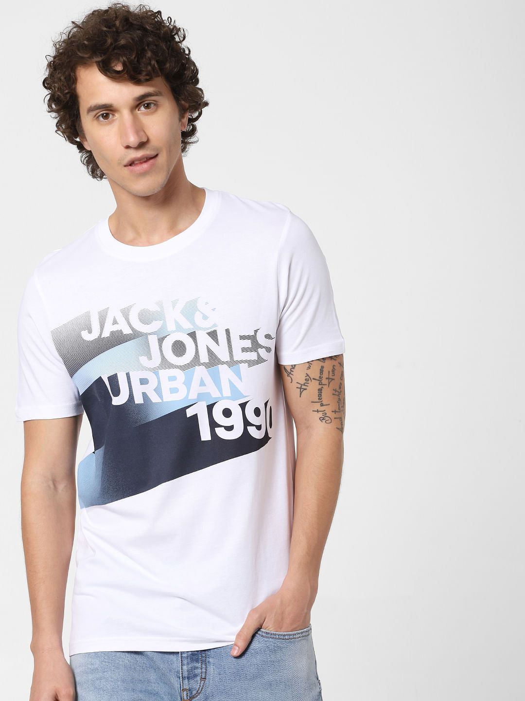 White Logo Print Crew Neck T-shirt