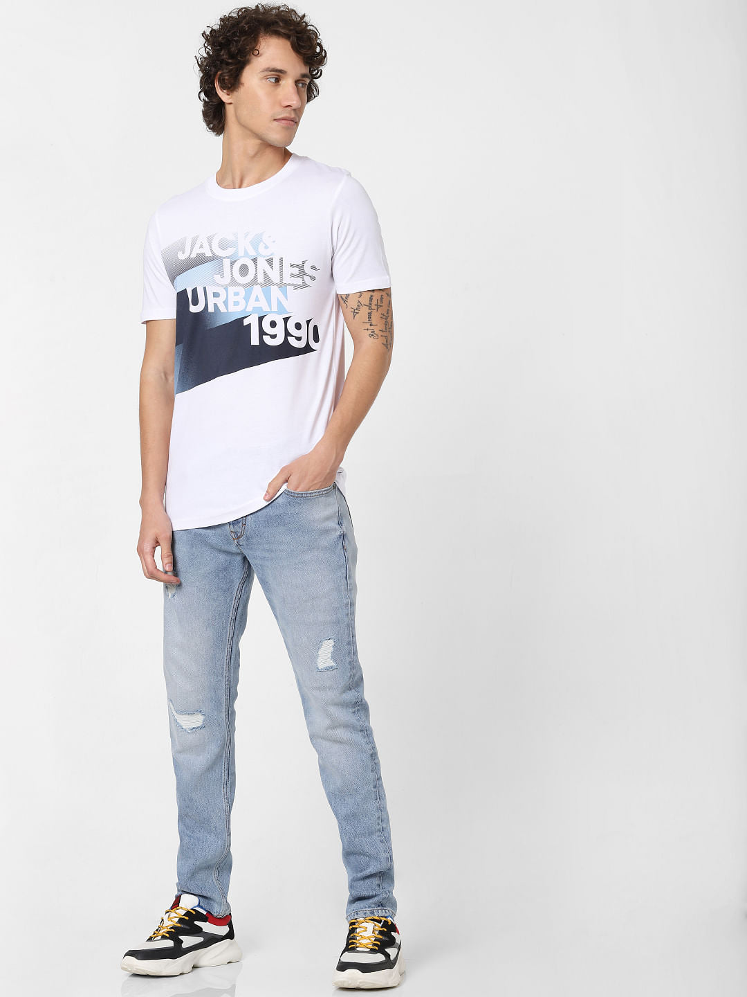 White Logo Print Crew Neck T-shirt