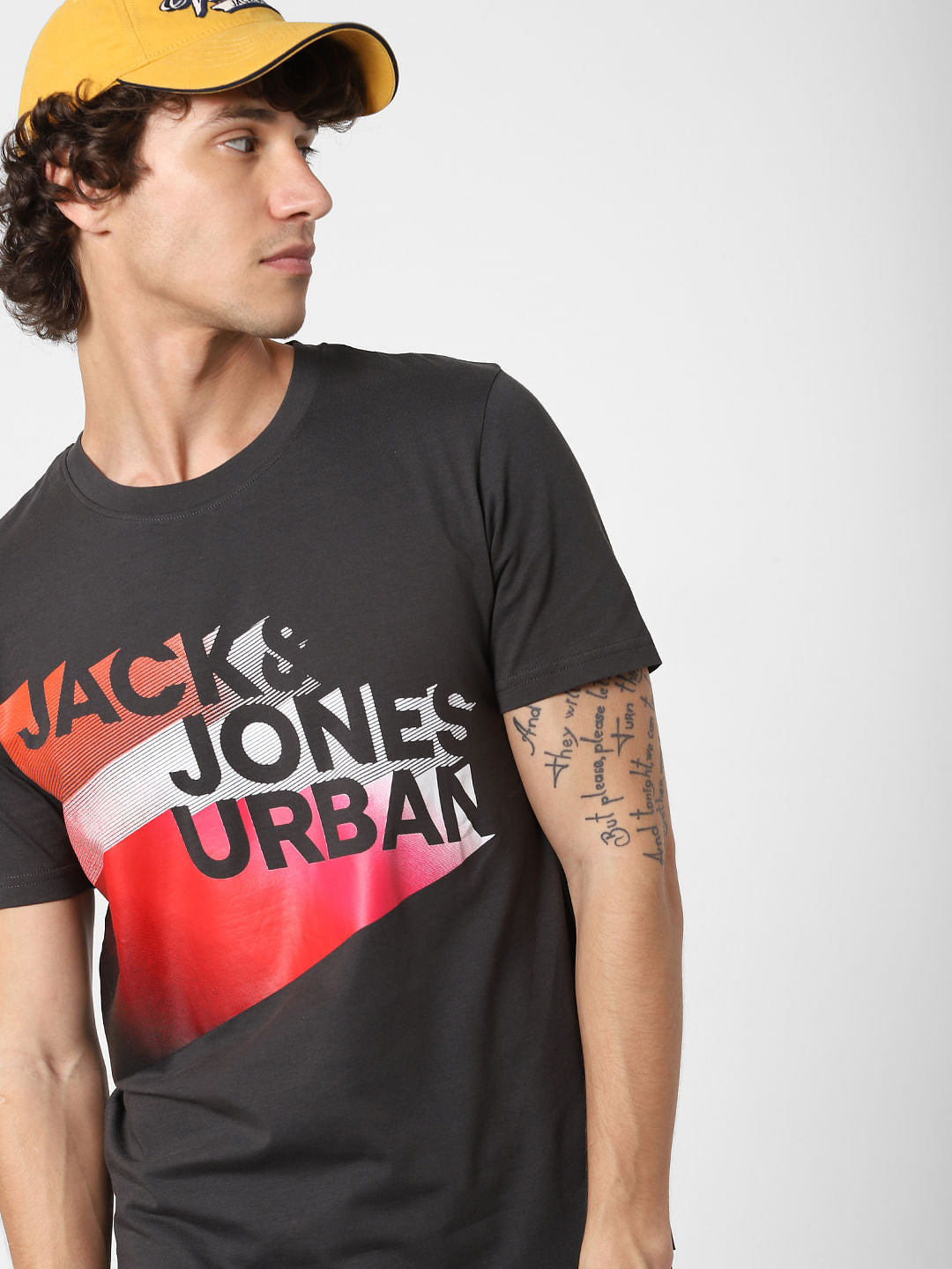 Black Logo Print Crew Neck T-shirt - S