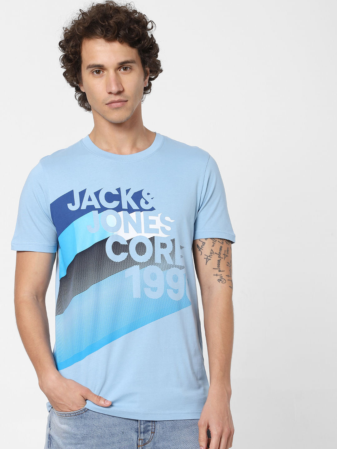 Blue Logo Print Crew Neck T-shirt
