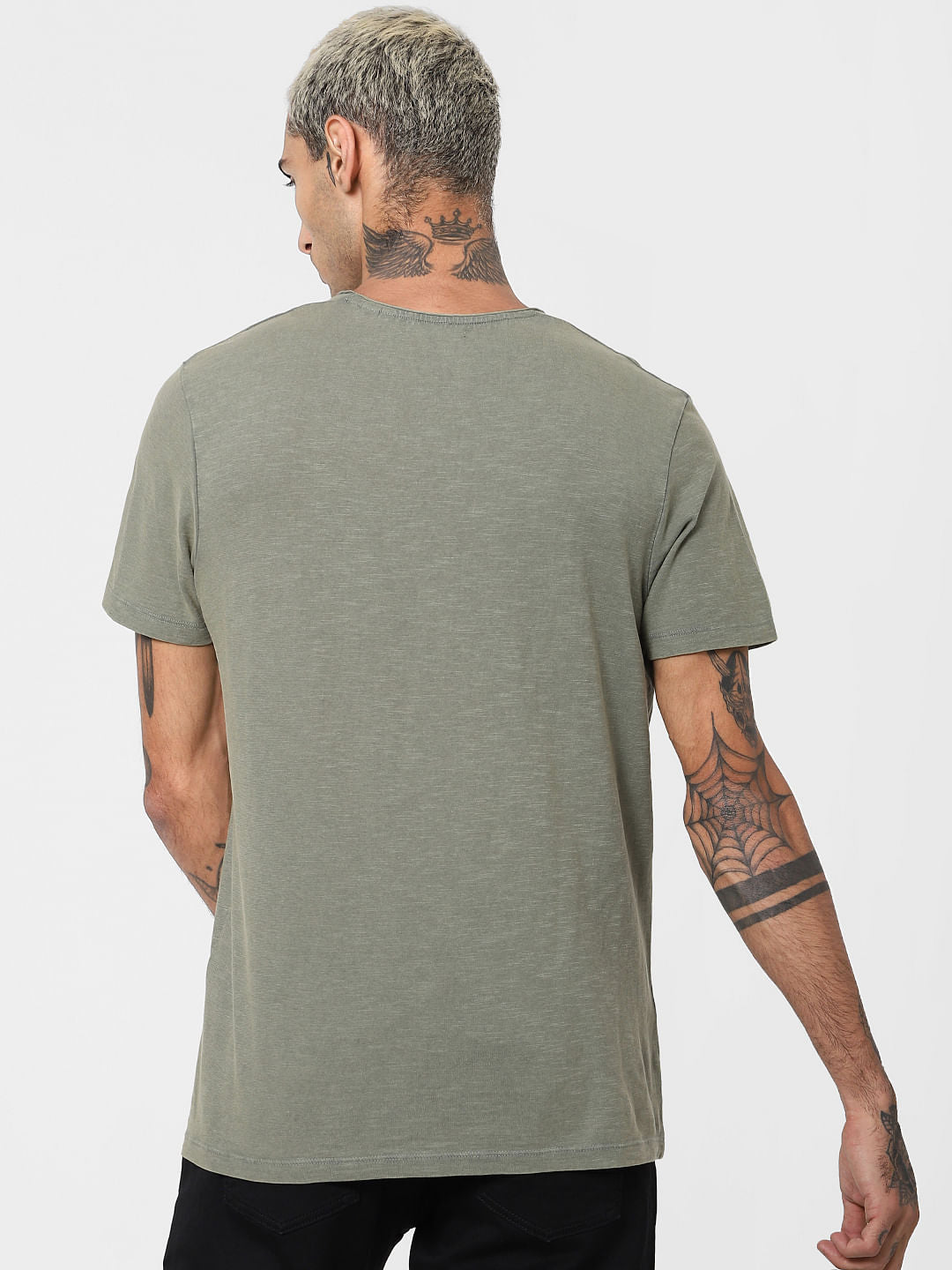Green Patch Pocket V Neck T-shirt
