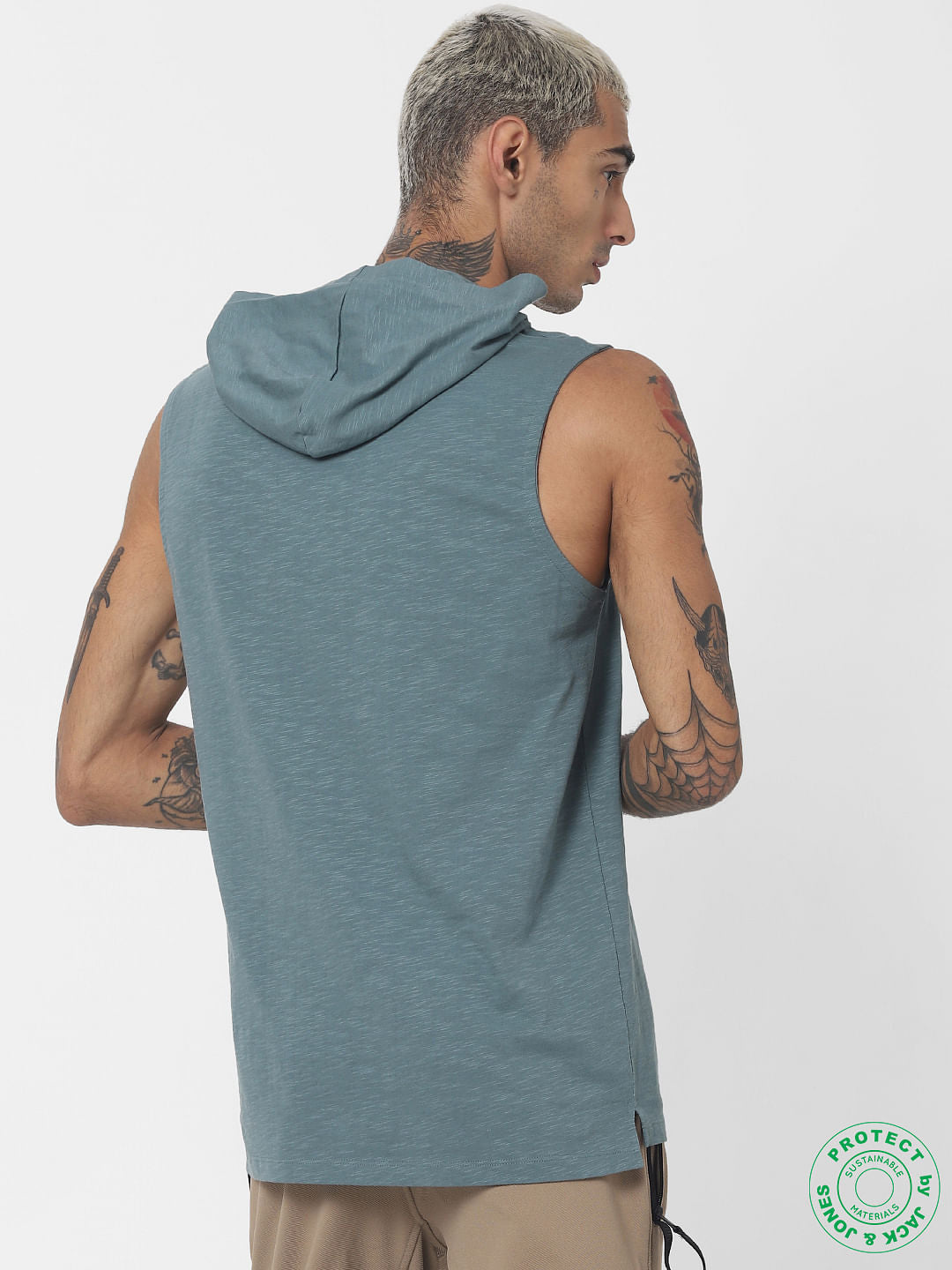 Green Hooded V Neck T-shirt