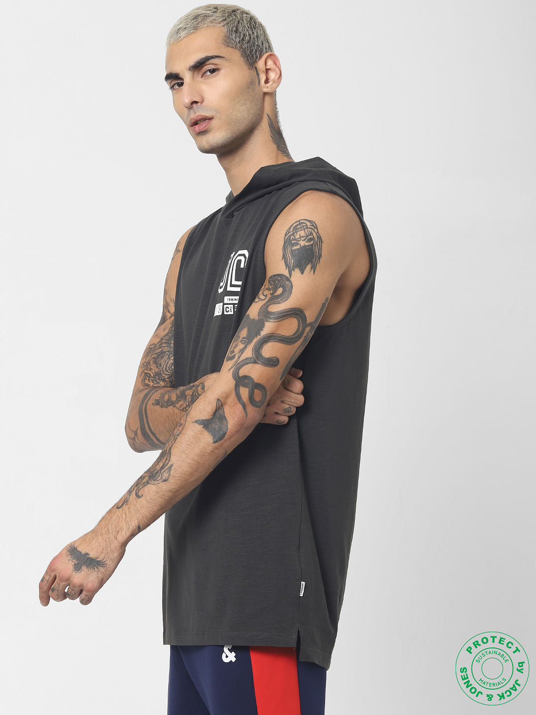 Black Hooded V Neck T-shirt
