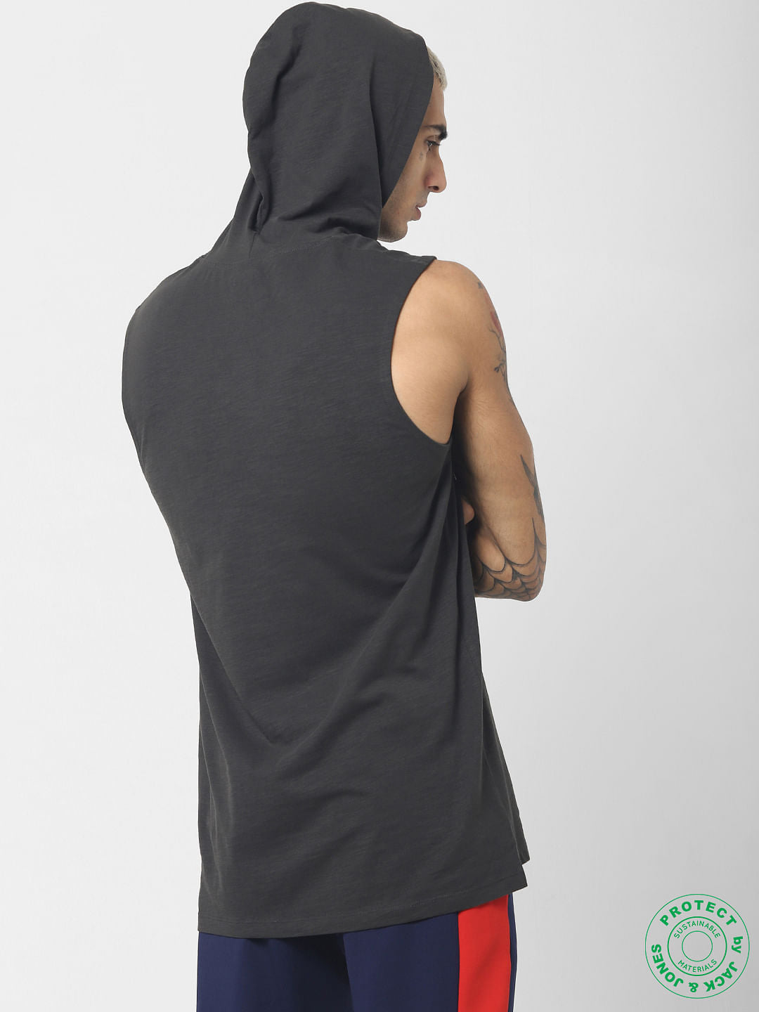 Black Hooded V Neck T-shirt