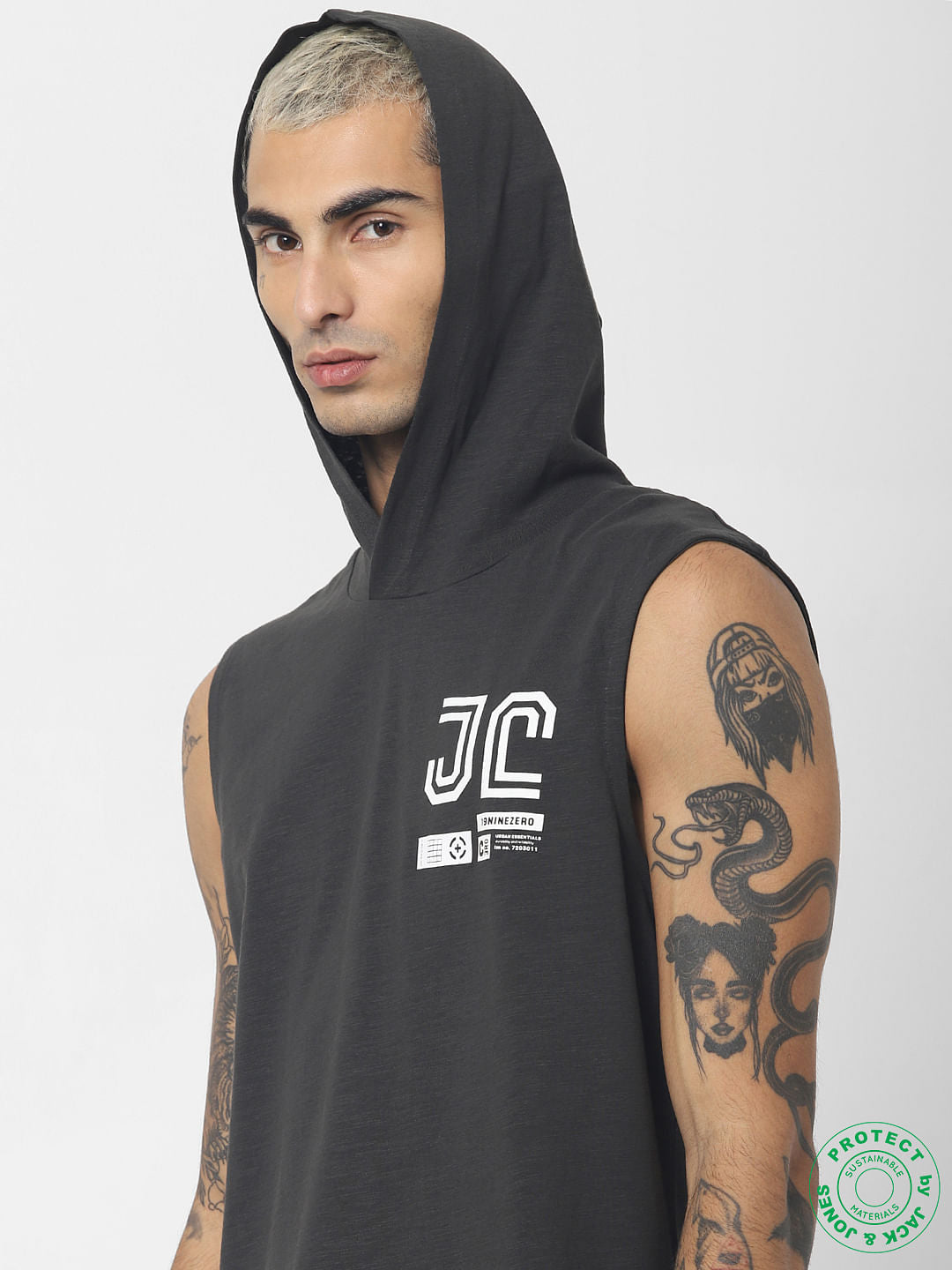 Black Hooded V Neck T-shirt