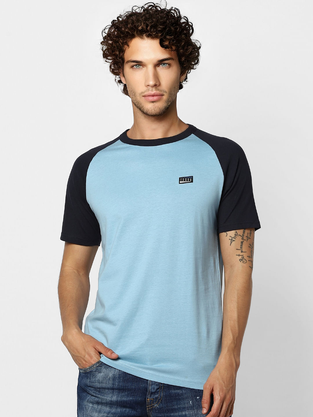 Dusk Blue Colourblocked Crew Neck T-shirt