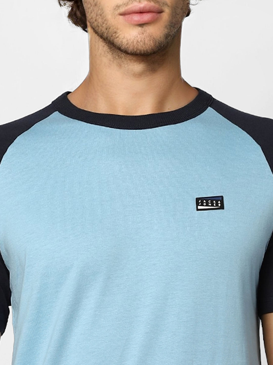Dusk Blue Colourblocked Crew Neck T-shirt