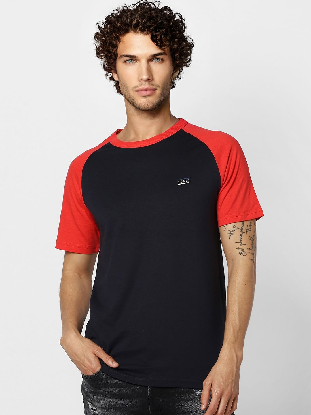 Navy Blue Colourblocked Crew Neck T-shirt