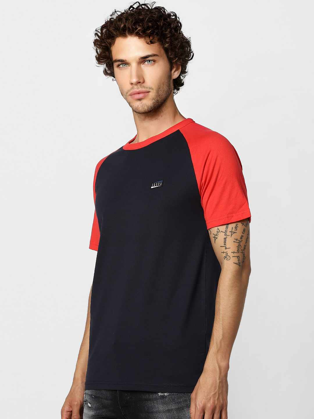 Navy Blue Colourblocked Crew Neck T-shirt