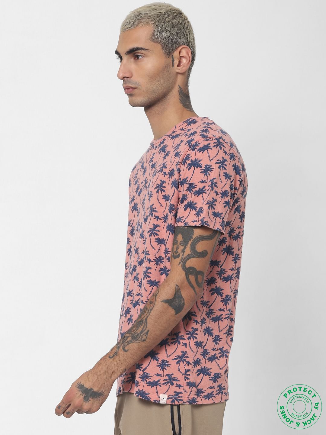 Pink Tropical Print Crew Neck T-shirt