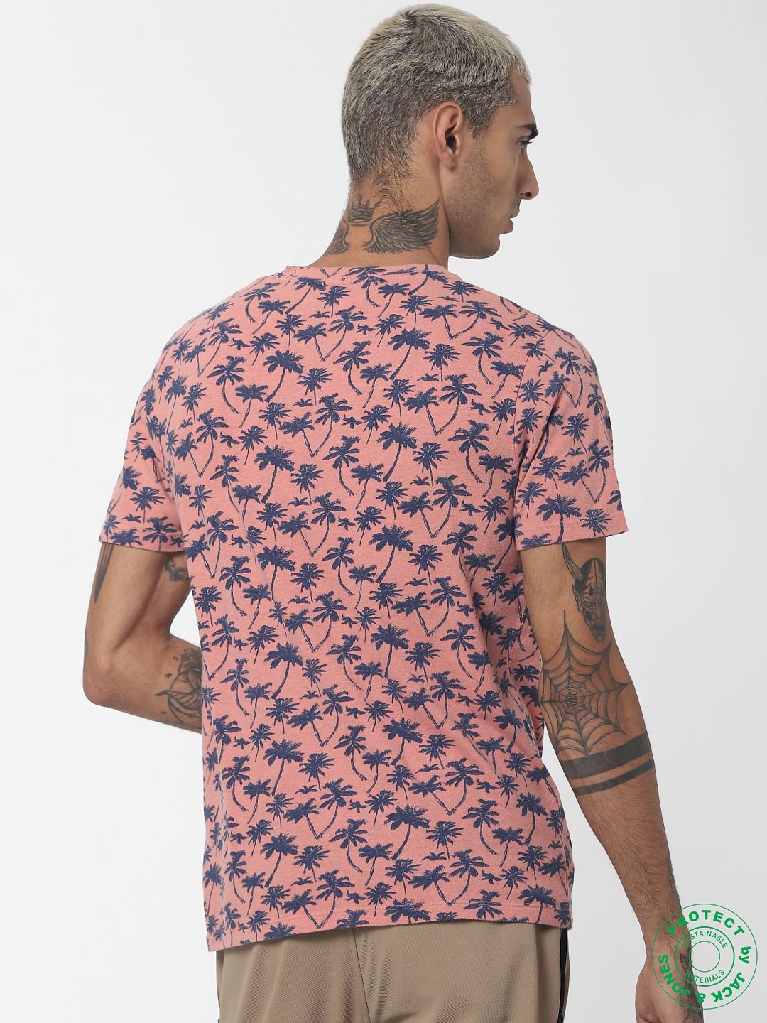 Pink Tropical Print Crew Neck T-shirt