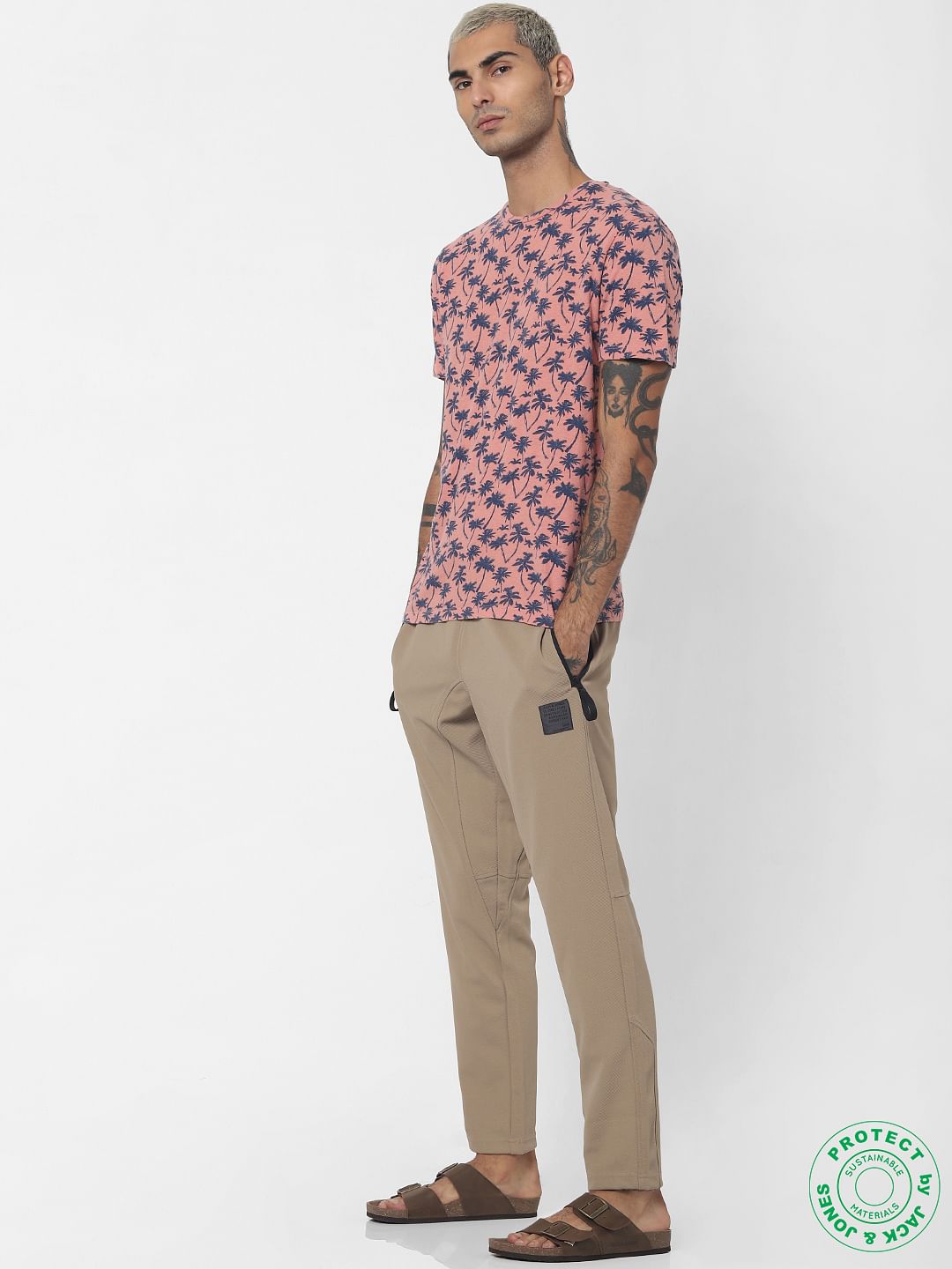 Pink Tropical Print Crew Neck T-shirt
