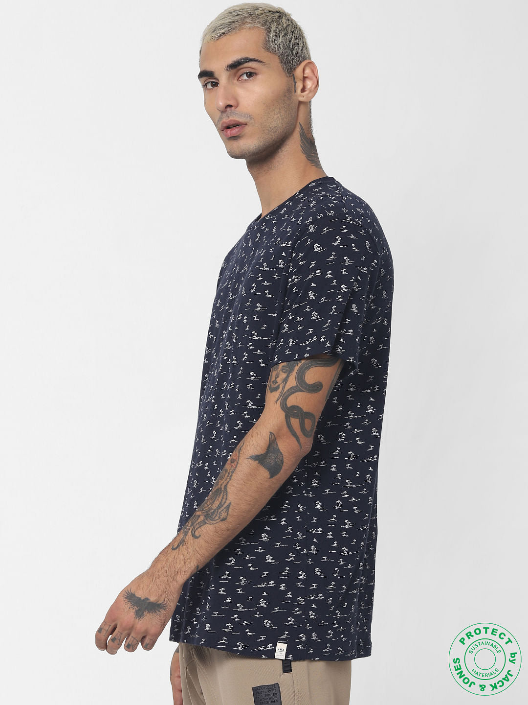 Navy Blue Printed Crew Neck T-shirt