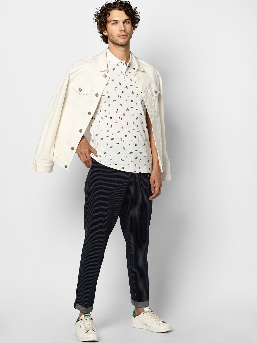 White All Over Print Polo T-shirt - S