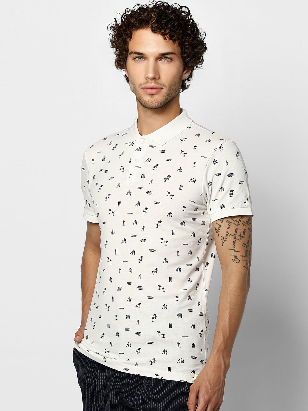 White All Over Print Polo T-shirt