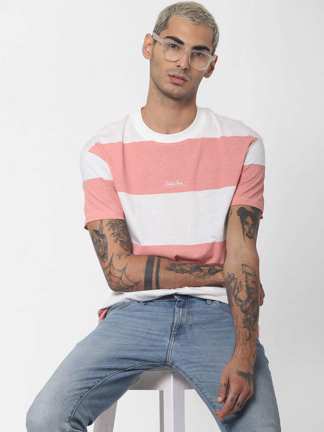 Pink Striped Crew Neck T-shirt - S