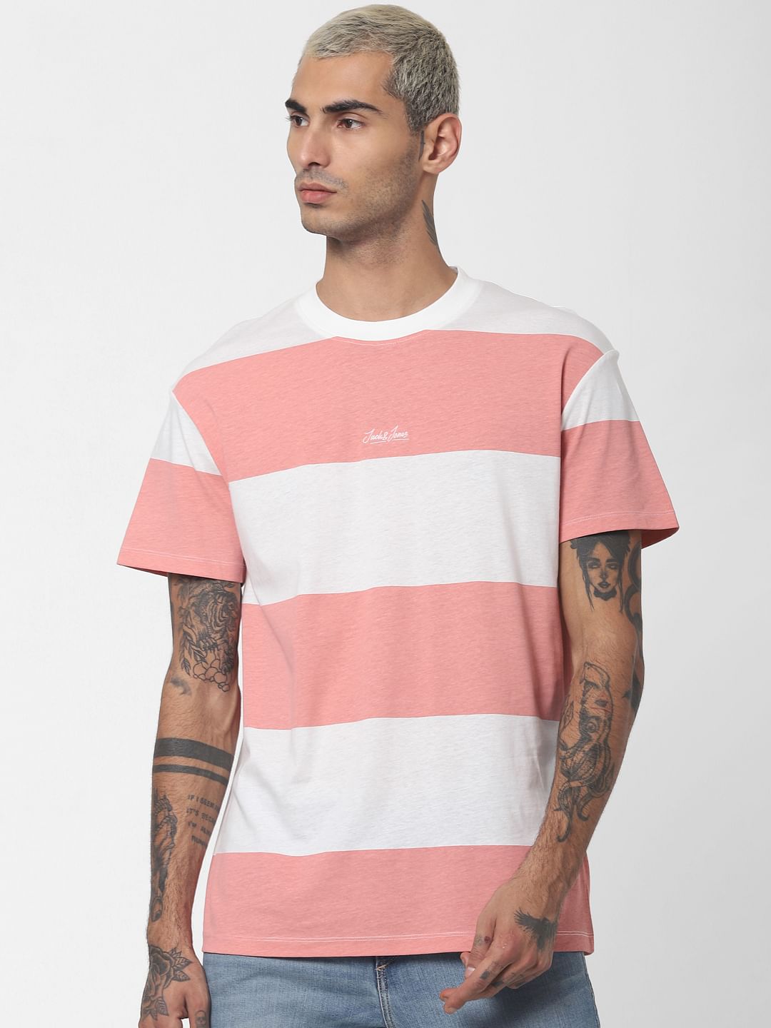 Pink Striped Crew Neck T-shirt