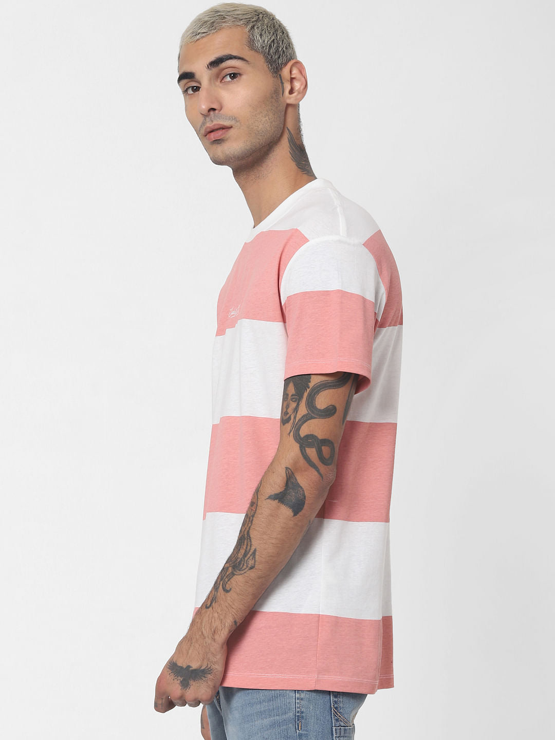 Pink Striped Crew Neck T-shirt