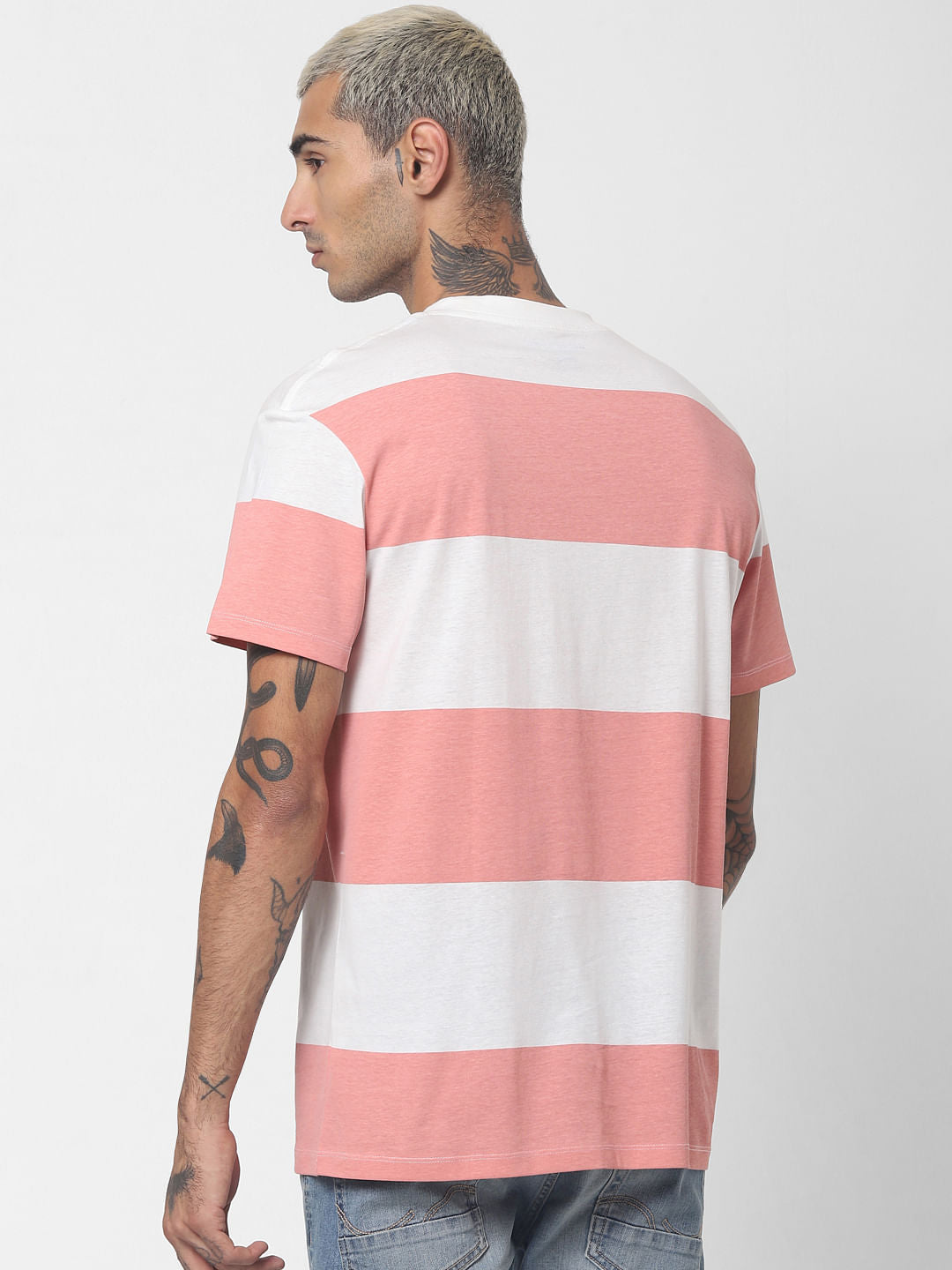 Pink Striped Crew Neck T-shirt