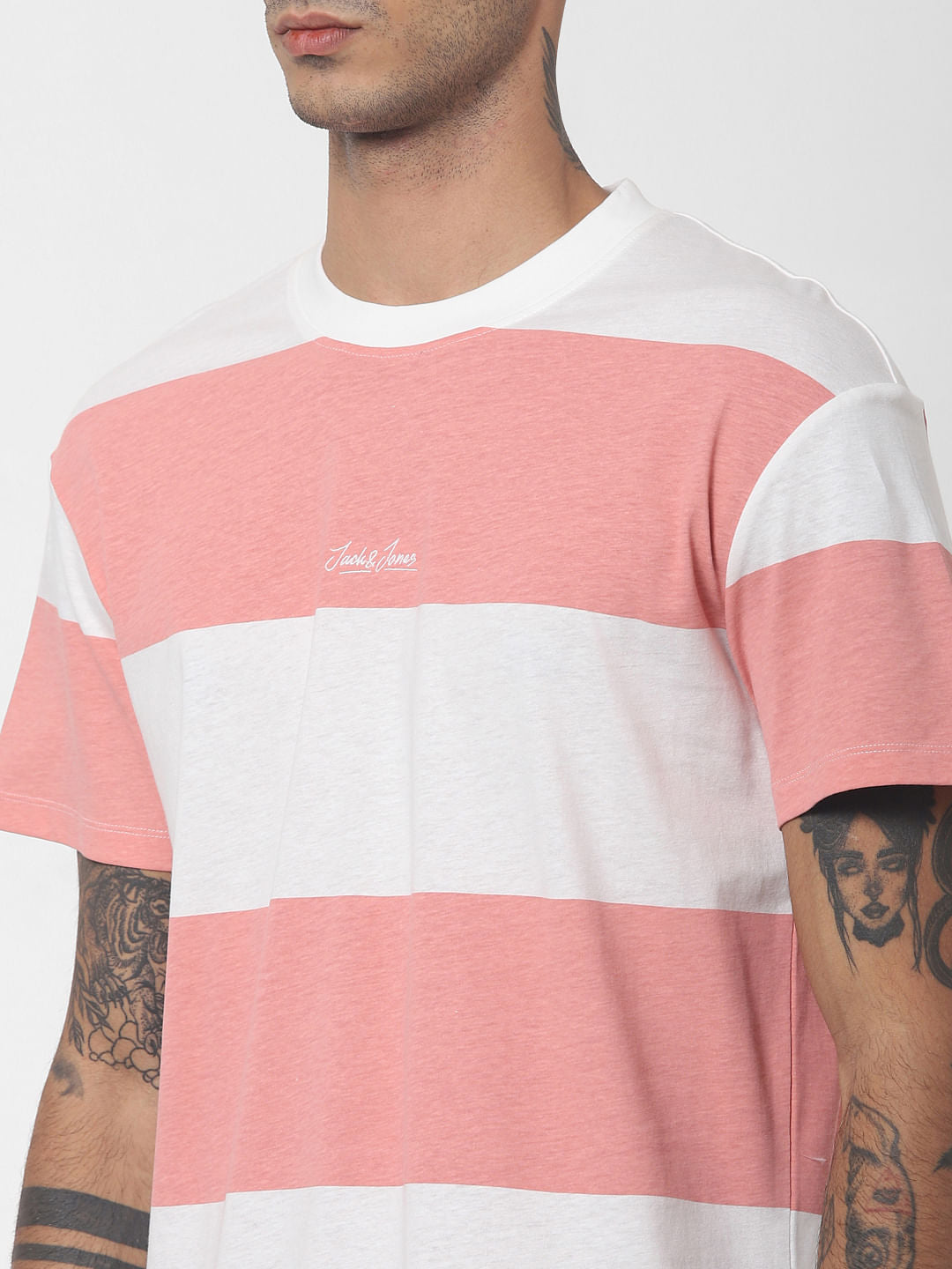 Pink Striped Crew Neck T-shirt