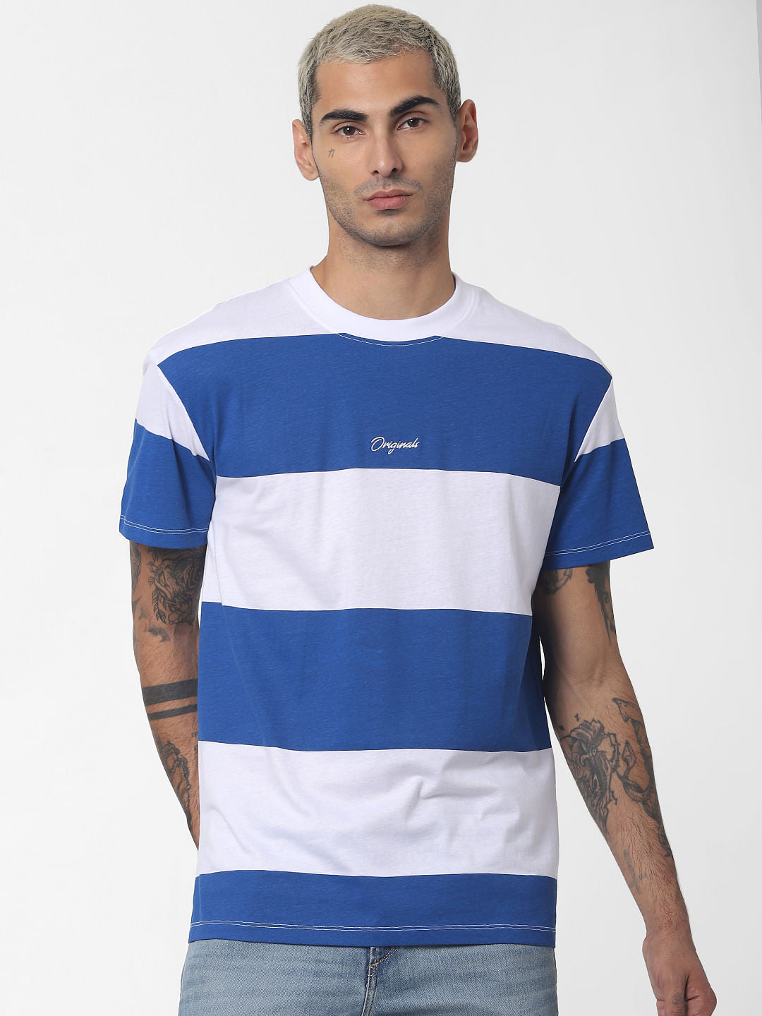 Blue Striped Crew Neck T-shirt