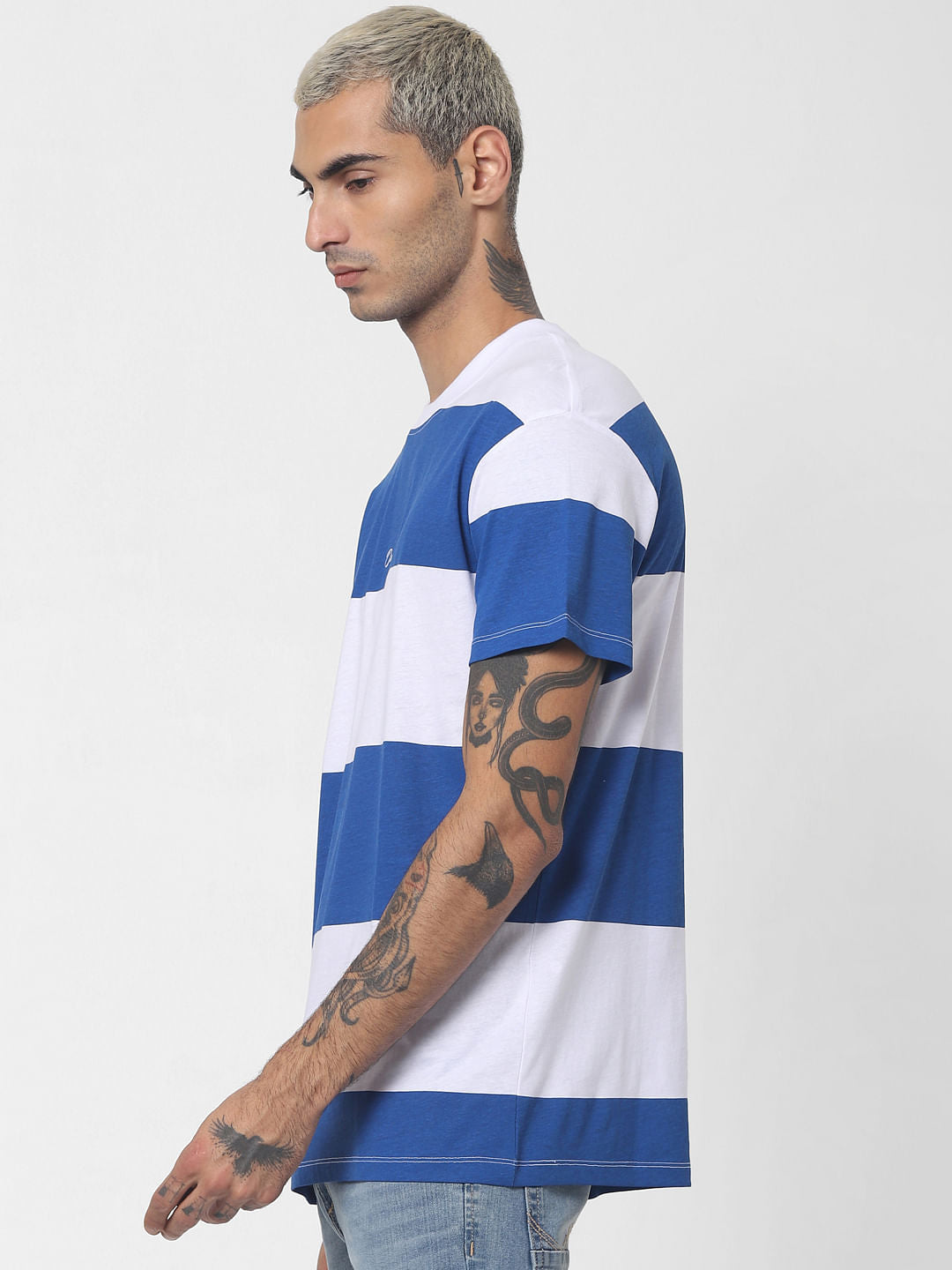Blue Striped Crew Neck T-shirt