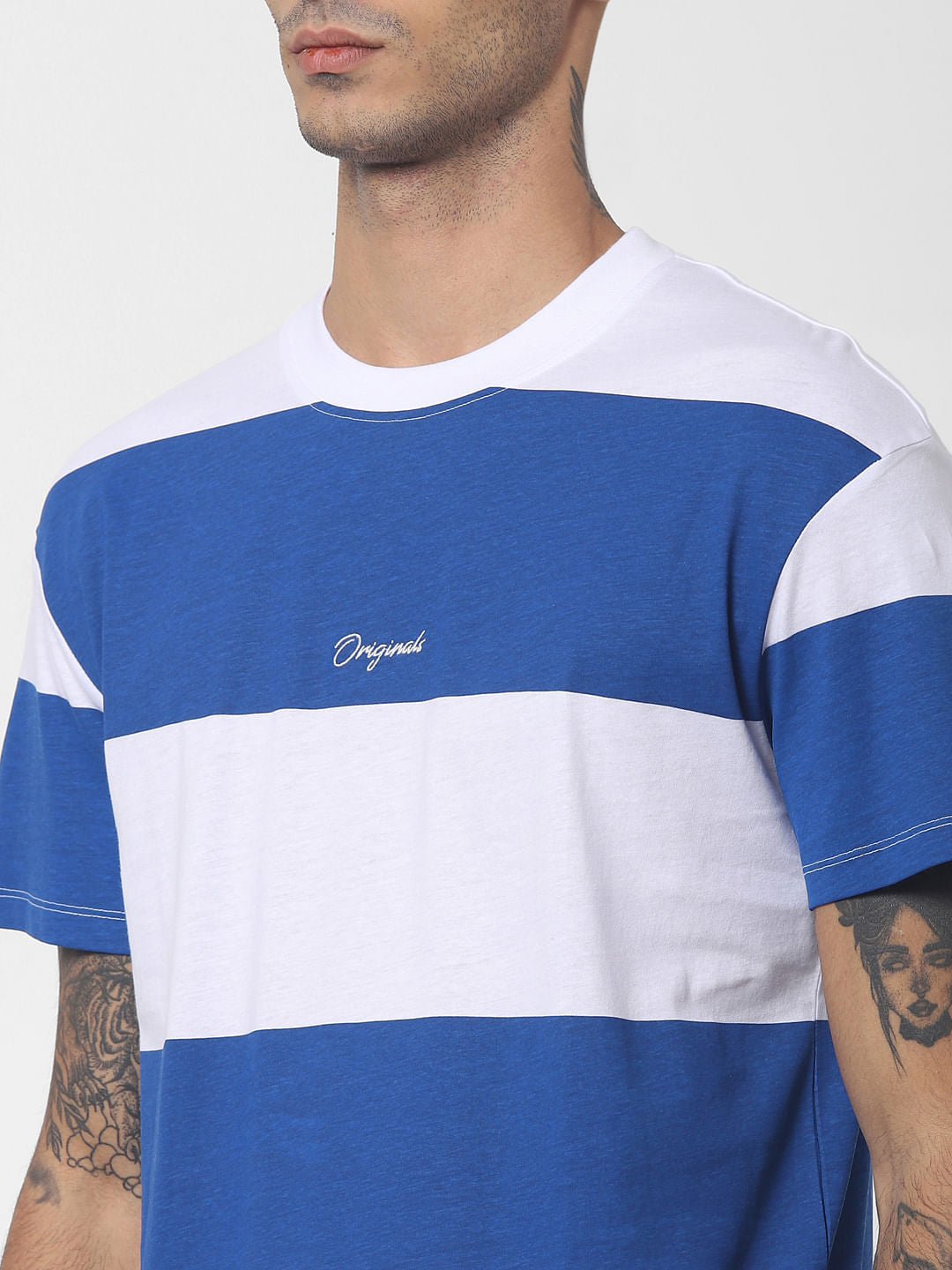 Blue Striped Crew Neck T-shirt