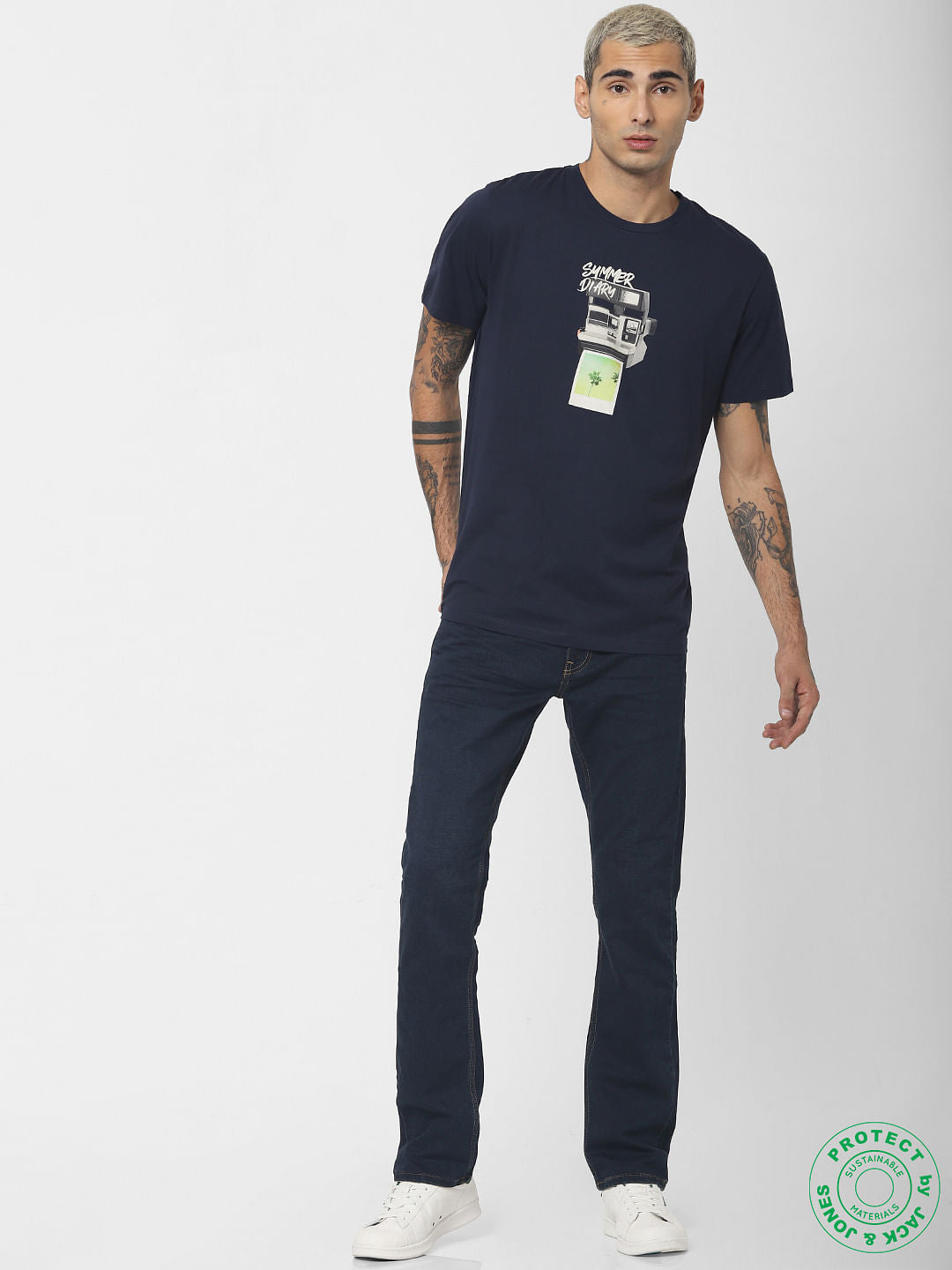 Navy Blue Graphic Print Crew Neck T-shirt
