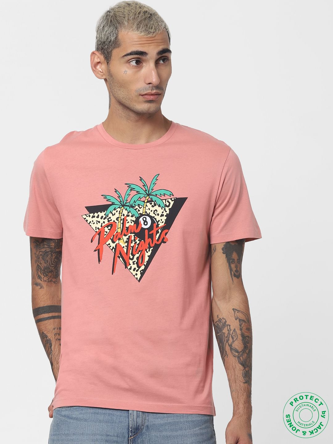 Pink Graphic Print Crew Neck T-shirt - S