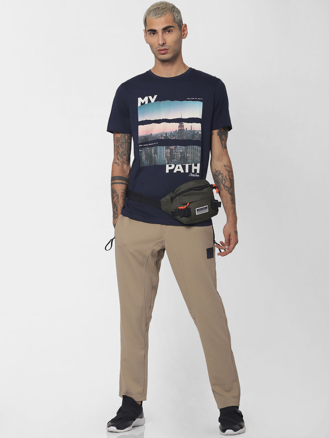 Navy Blue Graphic Print Crew Neck T-shirt - S