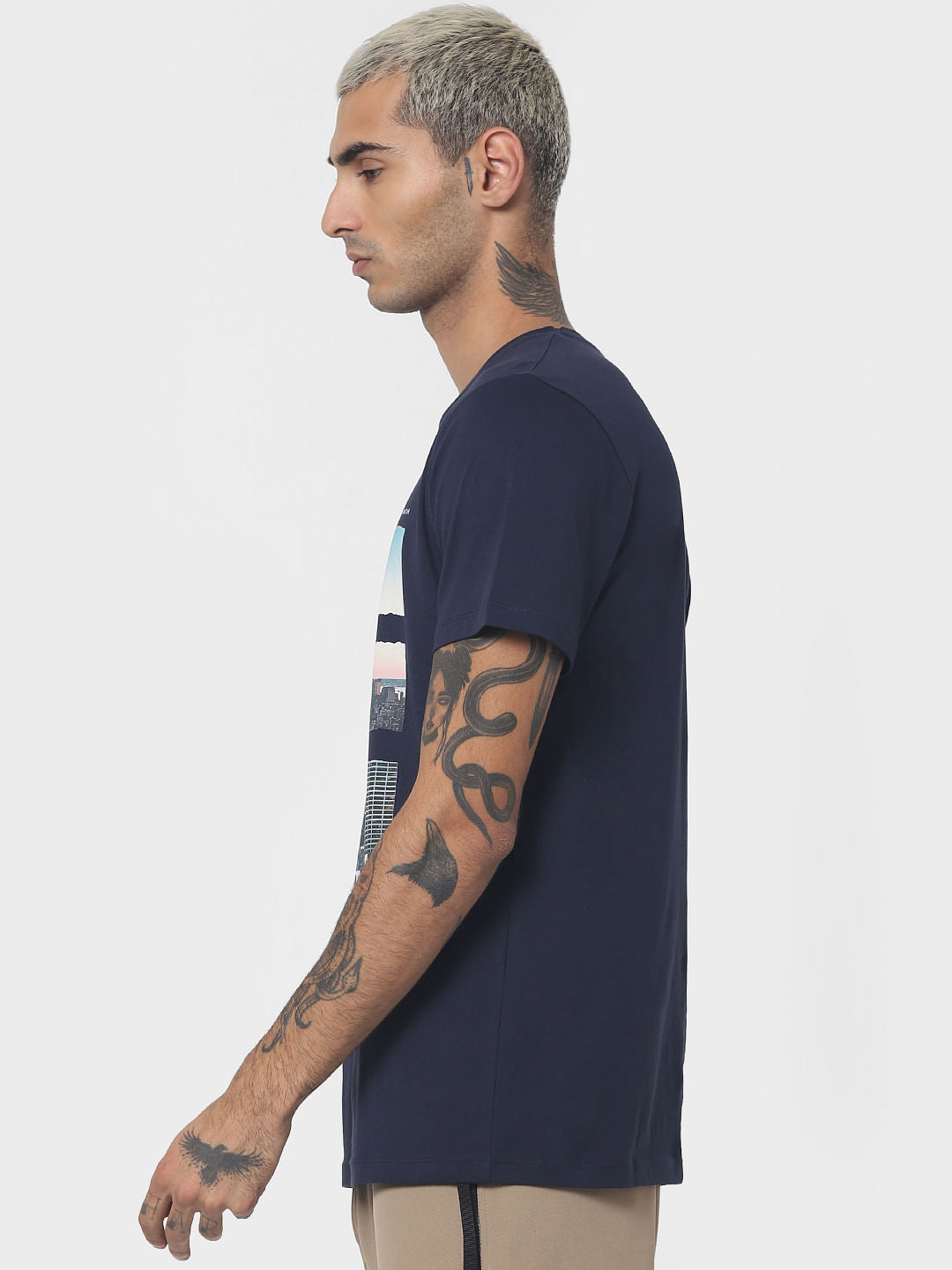 Navy Blue Graphic Print Crew Neck T-shirt