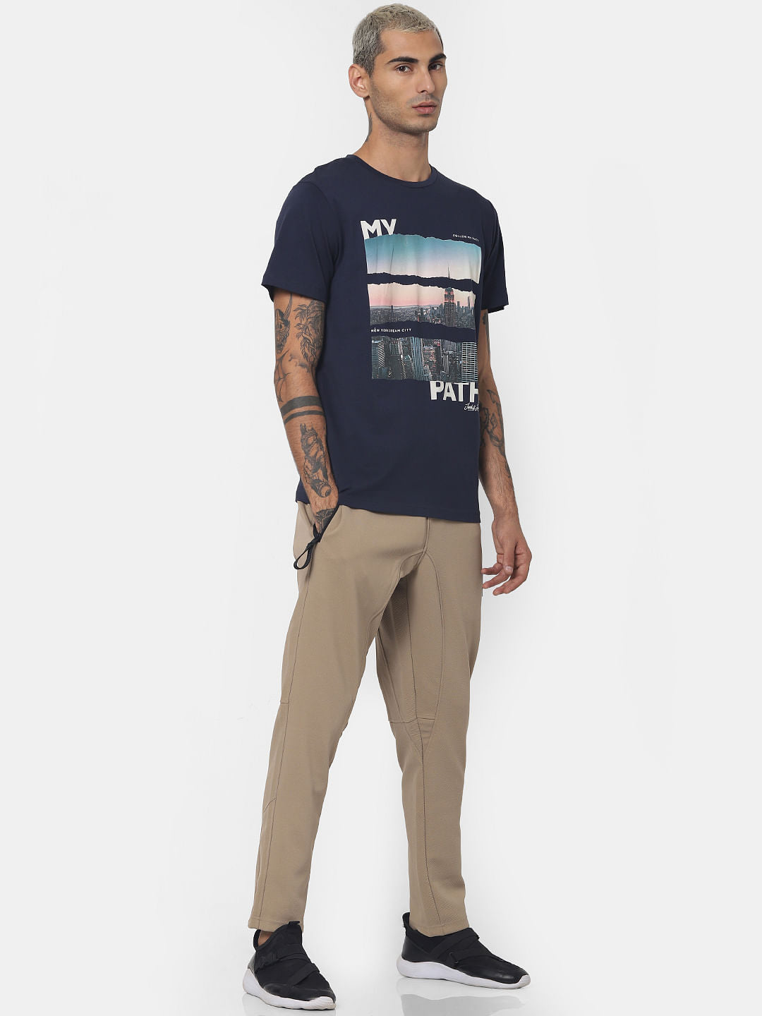 Navy Blue Graphic Print Crew Neck T-shirt