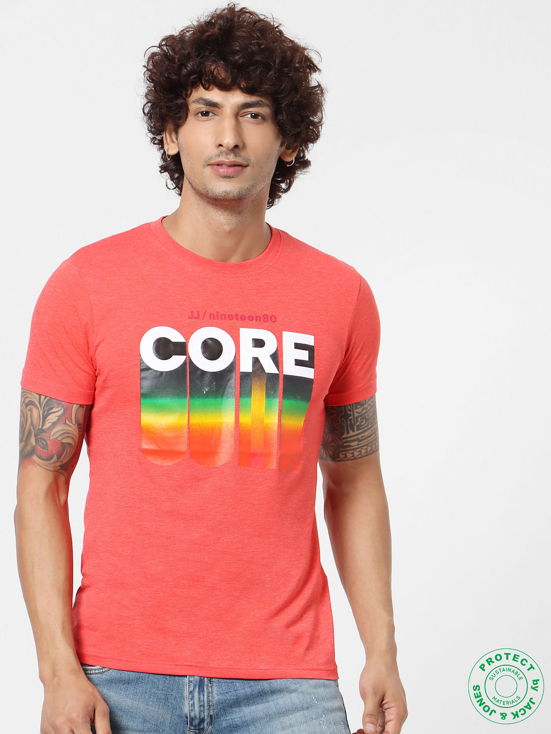 Red Text Print Crew Neck T-shirt - S