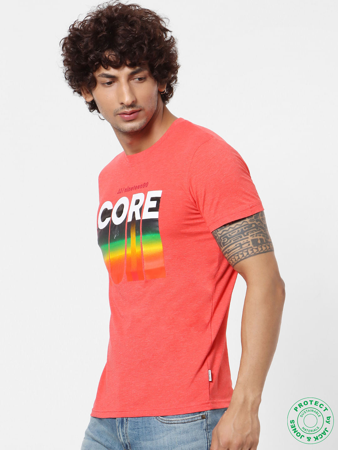 Red Text Print Crew Neck T-shirt